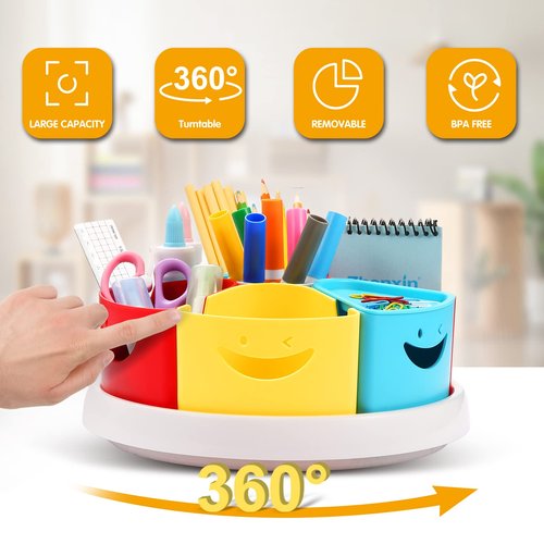 Tomkids Art Supply Storage Organizer - 360 Degree Rotating Desk Organizer for Classroom and Home School Supplies