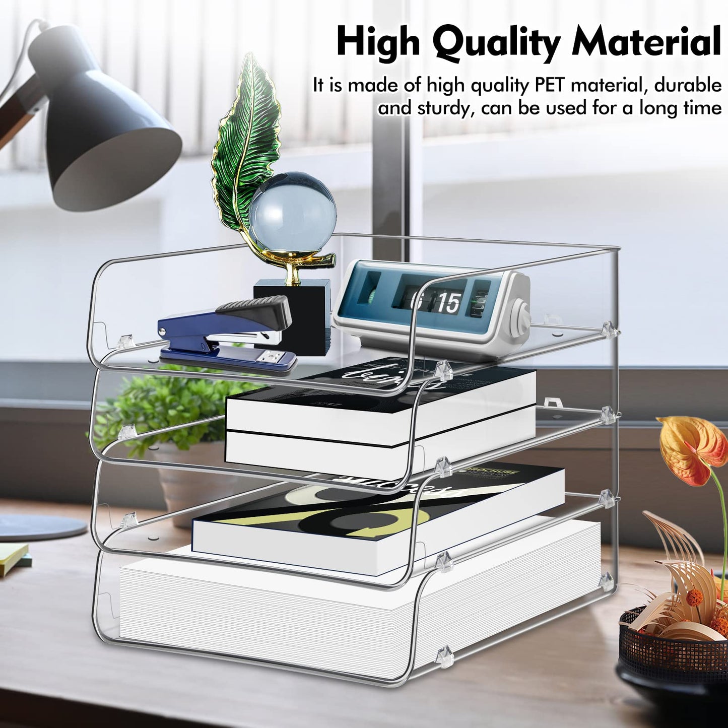 Lunmore Stackable Paper Trays, 4 Tier Desk File Organizer, Document Letter Tray for Office Supplies, Magazine