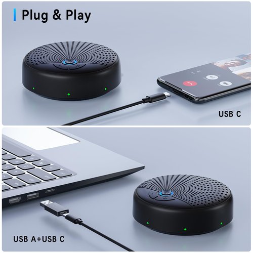BALILA Conference Speaker and Microphone, 10 AI Mics 360° Voice Pick Up & Noise Reduction, USB Speakerphone for 10-15 People Conference Room, Compatible with Multi-Leading Platforms, Zoom, MS Team