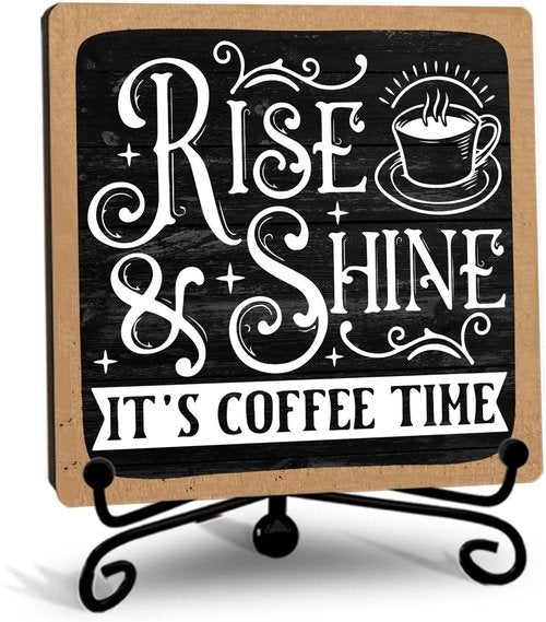 Coffee Time Sign by Rustic Charm | 5-Inch Wooden Coffee Bar Decor for Kitchen & Farmhouse Gift