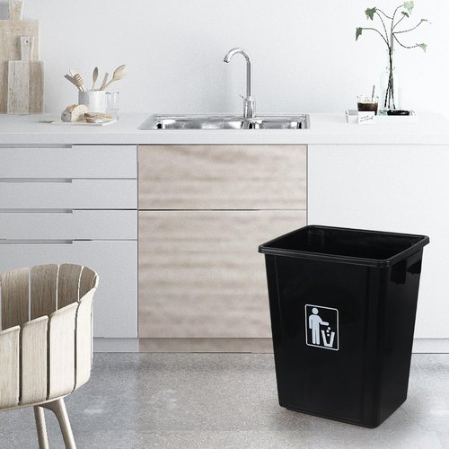 Minekkyes 13 Gallon Plastic Open Top Wastebasket, Rectangle Garbage Bin, Under Sink Trash Can, Black, 4 Packs
