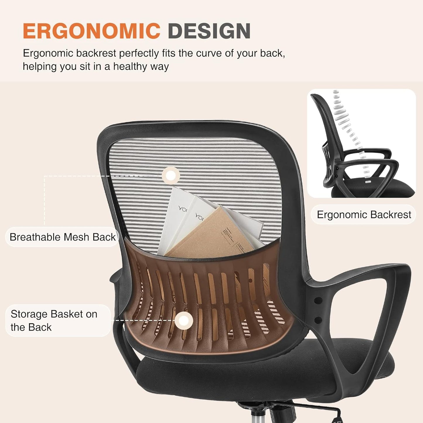 Sweetcrispy Ergonomic Mid-Back Mesh Office Chair - Lumbar Support & Comfortable Armrests | Ideal for Home & Study