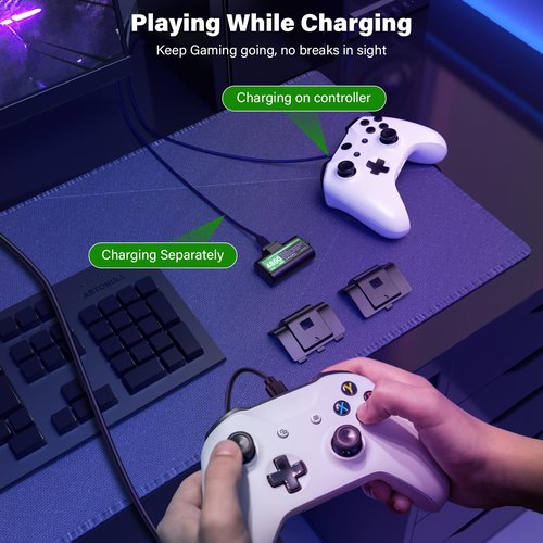Rechargeable Controller Battery Pack for Xbox,2x4800mWh(2000mAh) Batteries Pack with USB-C Charging Cable for Xbox Series S|X/Xbox One S/One X/One Elite Remote Play and Charge Kit with 4 Cover(2 Pack)