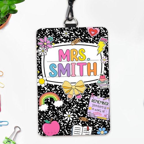 Personalized Composition Book Teacher Lanyard with ID Holder, Teachers Appreciation Gifts, Teachers Must Haves, Back to School Gifts, Teacher Badge Holder, Lanyard Accessories for Women Work Office