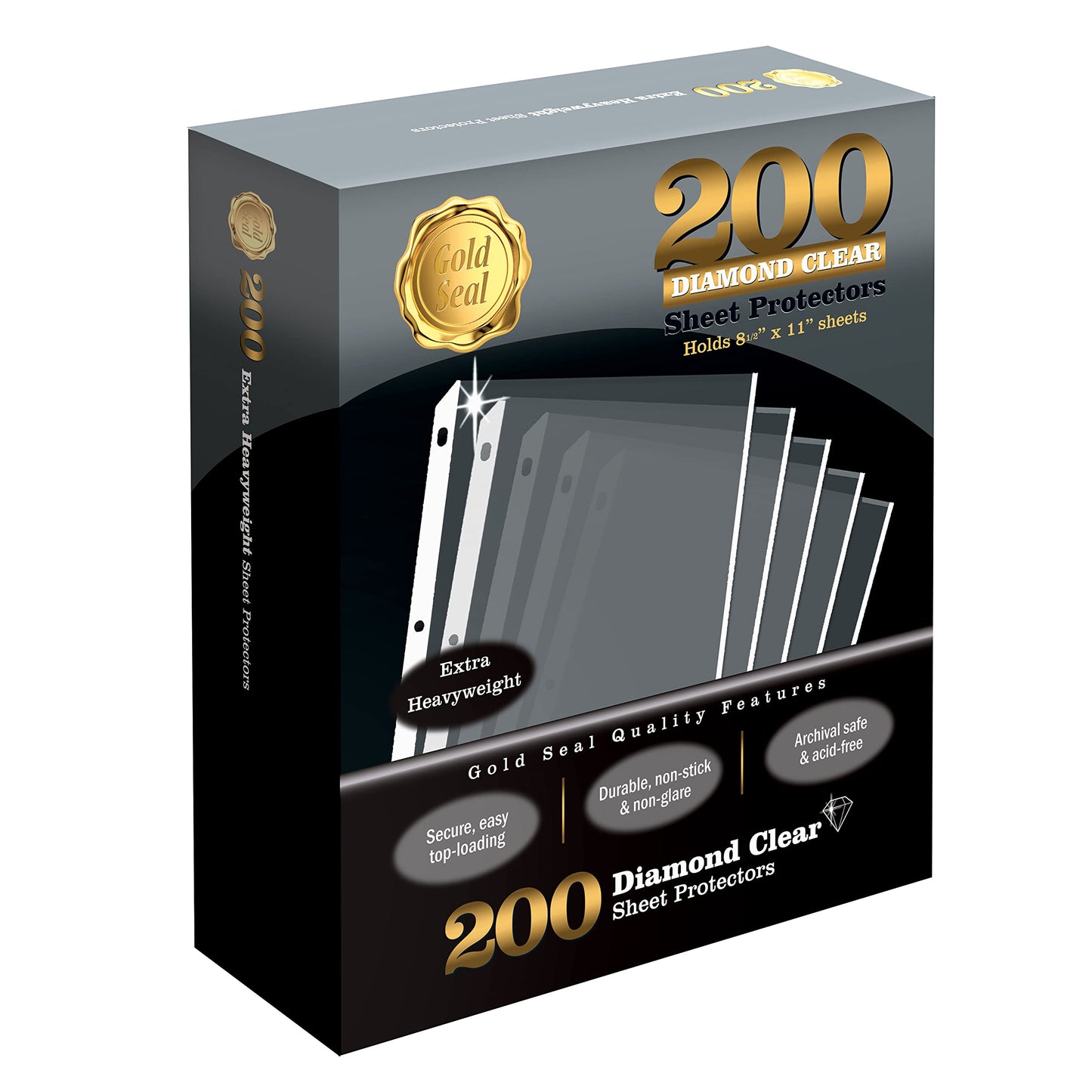 GOLD SEAL 200 Count Diamond Clear Extra Heavyweight Sheet Protectors, 4 mils Strong,8.5 x 11, Top Load, 200 Boxed Sheet Protectors