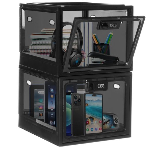Lalifebuss Combination Lock Boxes for Personal Items, Lockable Storage Box for Office Locker/School/Medicine/Snacks/Phone Jail/Electronic/Home (2 Pack/Black)