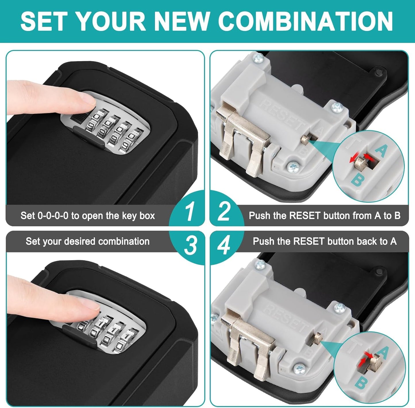 Skiennix Key Lock Box - Wall-Mounted Security Safe with Resettable Combination Lock | Ideal for Home & Office