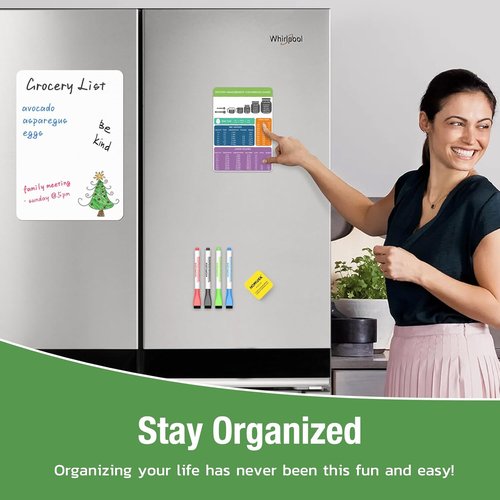 HOMiDEK Magnetic Dry Erase Board: Large Fridge Whiteboard, Flexible Refrigerator Magnet White Board, Blank Writing Note Sheet with Kitchen Conversion Chart Magnet, 4 Markers & Eraser - 23 x 15