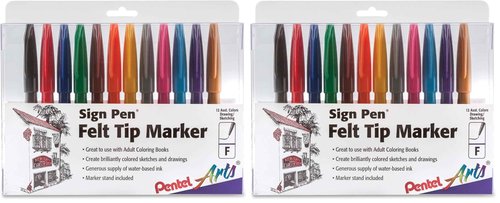 Pentel Felt Tip Sign Pen, Set of 12 Assorted Colors (S520-12) (Pack of 2)