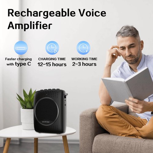Ultra Portable Voice Amplifier Microphone and Speaker Set - Mini Speaker with 2 Microphones, Rechargeable Amp with Lavalier/Headset Mic for Teachers, Classroom, Tour Guides -S309