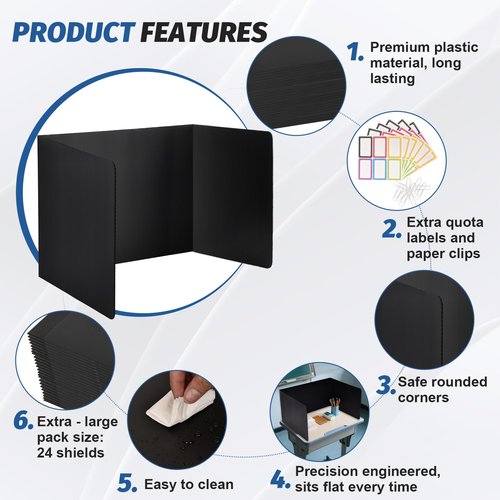 ZYINOZOC 12 Pack Desk Dividers for Students,3-Fold Privacy Screens,Testing Dividers for Classroom Waterproof,Plastic Easy Clean Privacy Shields for Student Includes Extra Labels