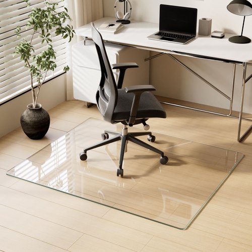 ZENOMIRRIS 46"x55" Glass Chair Mat for Carpet - Tempered Glass Floor Mat Heavy Duty Hard Floor,1/5" Thick Clear Office Chair Mat Computer Floor Mat with 4 Anti-Slip Pads