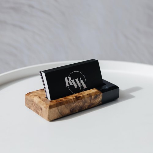RWA Black Business Card Holder for Desk – Elegant Office Desk Decor Organizer for Men Women – Slim Square Card Stand Display Index Credit Card Holder – Professional Desktop Accessory - ORIGIN black