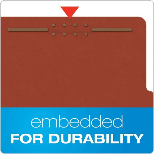 Pendaflex Pressboard Classification File Folders, 3 Dividers, 2" Embedded Fasteners, 2/5 Tab Cut, Letter Size, Red, Box of 10 (1357R)