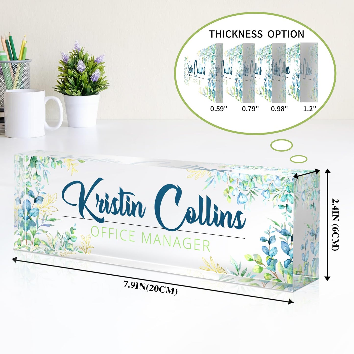 Custom Name Plate for Desk, Personalized Desk Name Plate on Clear Acrylic Glass, Appreciation Gifts for Teacher Employee Boss Coworkers Nurse, Office Desk Accessories for Women Men (Chartreuse)