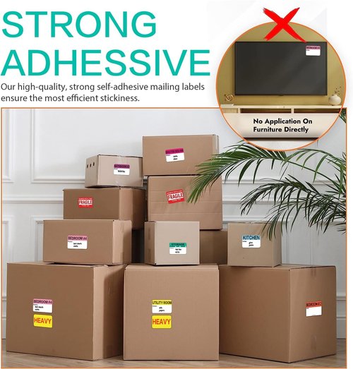 Regine Switzerland 600 Count Large Home Moving Packing Box Labels - Color Coded & Writable Notes Areas for 3-4 Bedroom House