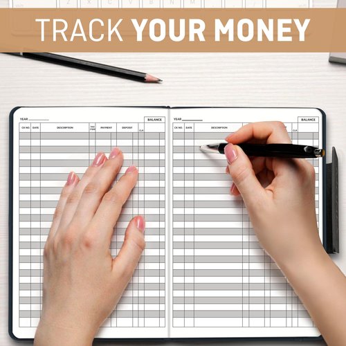 Luxury Magnetic Closure Checkbook Register – 10" x 7", PU Leather, Gold Foil Imprint, 3 Bookmark Ribbons, 64 Double-Sided Pages, Thick 120 GSM Paper, 3,584 Entries, Large Print, Lay-Flat Design