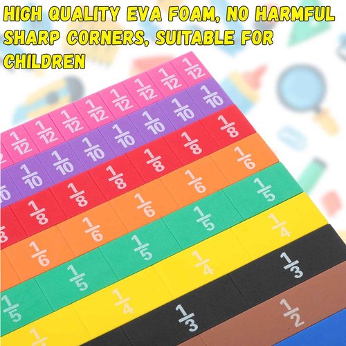 Sayglossy 30 Sets Fraction Tiles Set for Math Classroom Fractions Manipulatives Math Learning Manipulatives for Home School Supplies