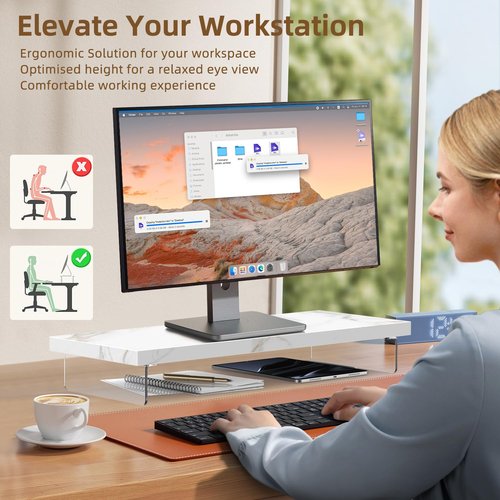 SSWOOD Dual Monitor Stand Riser, 40" Large Computer Monitor Stands for 2 Monitors, Wooden Desktop Organizer Shelf for Office Desk Computer, Laptop, TV, Monitor, Printer
