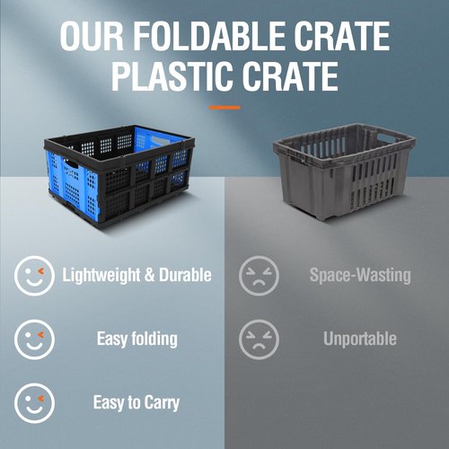 60L Portable Collapsible Storage Crate, Large Capacity Collapsible Milk Crate, Collapsible Crate, Practical Organizer for Heavy Duty Storage Crates for Bathroom, Office, Outdoor Garden