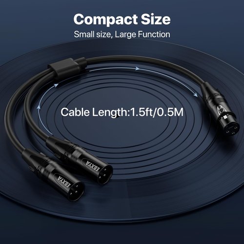 EBXYA XLR Cable 1.5ft - Premium Balanced 2 Male to Female 3-Pin Y Splitter XLR Cable, Black