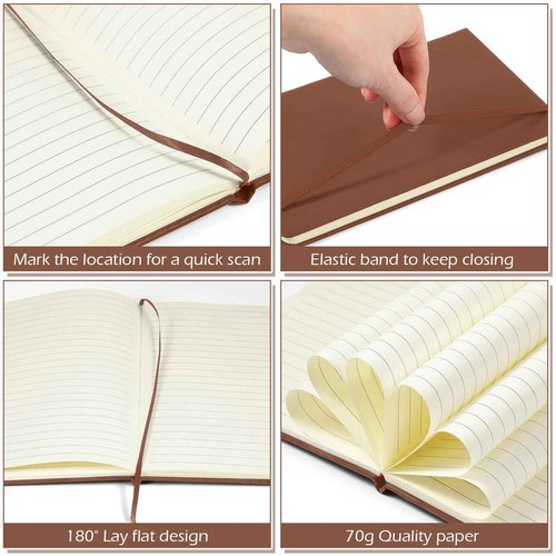 Honoson 20 Pack Lined Journal Notebooks A5 Hardcover Executive Notebook 5.5" x 8.3" PU Leather Wide Ruled Journals Bulk with Elastic Band for Home Business Office School Supplies(Brown)