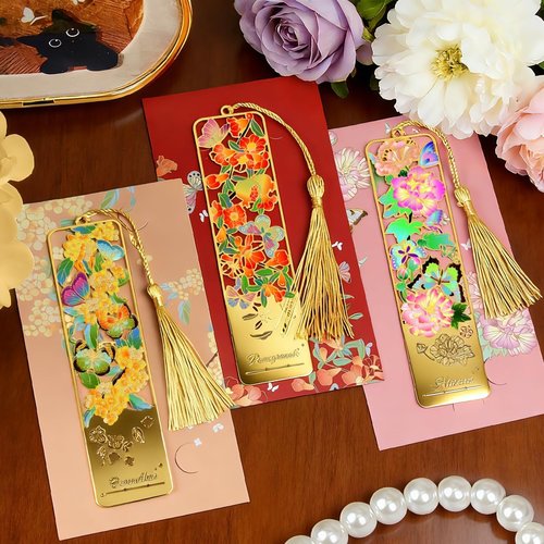 Kinsound Flower Bookmarks with Tassel - Cute Hollow Butterfly Design | 3-Piece Set for Book Lovers
