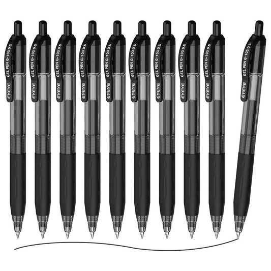 EYEYE G-103 10 Pack Retractable Gel Pens 0.5mm, Black Ink Pen Extra Fine Point Quick Dry, 0.5 mm Ballpoint Pen Fine Point Smooth Writing Pens for for Office School Supplies