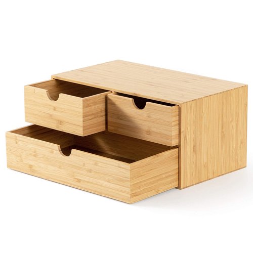 Wisuce Bamboo Desk Organizer - Mini Desktop Drawer Tabletop Storage Organization Box for Office Home Toiletries Supplies, No Assembly Required (3 Drawer)