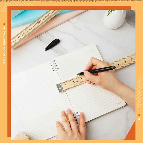 Hoteam 50 Pcs Heavy Duty Wooden Yardstick 36 Inches Natural Wood Yard Stick Ruler with Hang Hole Metal Tips 1/4-inch-thick Yardstick Ruler Metal Ends Meter Stick Clothing Measuring Home Office