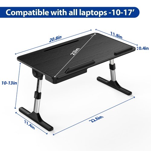 Besign LT05 Adjustable Laptop Table, Lap Desk, Portable Standing Bed Desk, Foldable Sofa Breakfast Tray, Notebook Computer Stand for Reading and Writing, Medium Size, Black