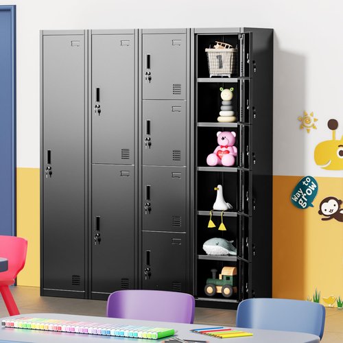 Greenvelly 72" Locker, Metal Lockers for Employees with 6 Doors and Keys, 6-Tiers Black Lockable Steel Storage Locker for Gym,School,Office,Sports,Card Slots,Vents