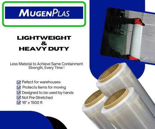 MugenPlas 18" x 1500' Stretch Film/Wrap | 9 Layers | 43 Gauge | Clear | Box of 4 Rolls | Heavy Duty Hand Shrink Film | Moving | Packing | Industrial Stregth