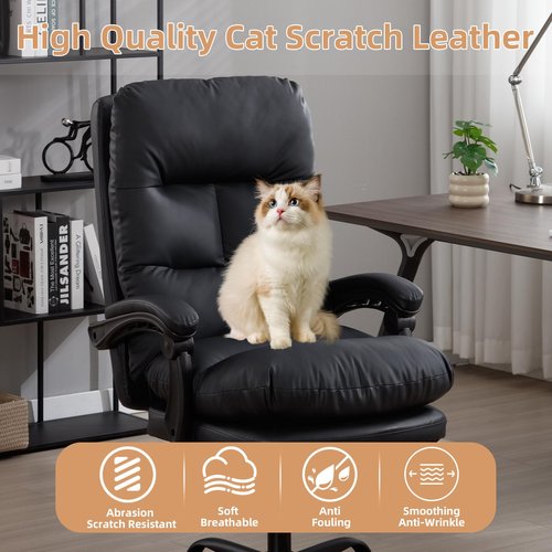 HARANUO Office Chair with Footrest, Ergonomic Office Gaming Chair with Wide Seat, High Back Executive Office Chair Big and Tall 500lbs Capacity (Black, Large)