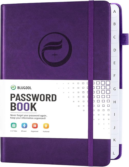 Password Book - Hardcover Password Keeper with Alphabetical Tabs | 5.3'' x 7.7'' - Purple