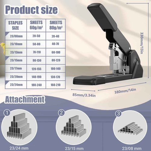 ZFYOUNG Labor-Saving Heavy Duty Stapler,240 Sheets High Capacity, Large Office Staplers,Large Industrial Stapler,3000 Staples Included,Easy to Bind.