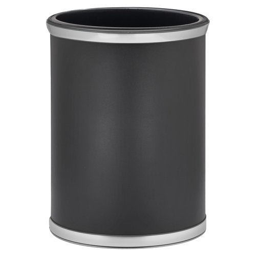 Kraftware Sophisticates Oval Wastebasket with Plastic Liner, Adding Classic Style to The Bathroom and All Other Rooms in The Home or Office, 13 Quart Capacity, Black with Brushed Chrome Trim
