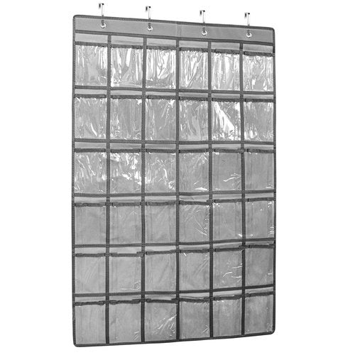 LNQ LUNIQI 36 Pockets Classroom Pocket Chart Convenient Storage Solution with 4 Pcs Metal Hooks for Teacher Cell Phones Holder Wall Door Mount Calculator Organizer (Grey)