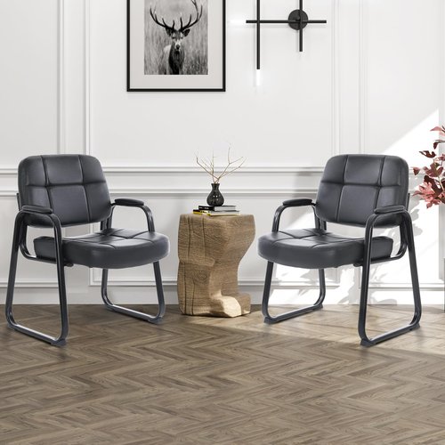 CLATINA Big & Tall 400 lbs Waiting Room Guest Chair, Leather Office Reception Chair No Wheels with Backrest Wide Seat and Padded Arms for Home Office Lobby Conference Waiting Room, Black, 1PACK
