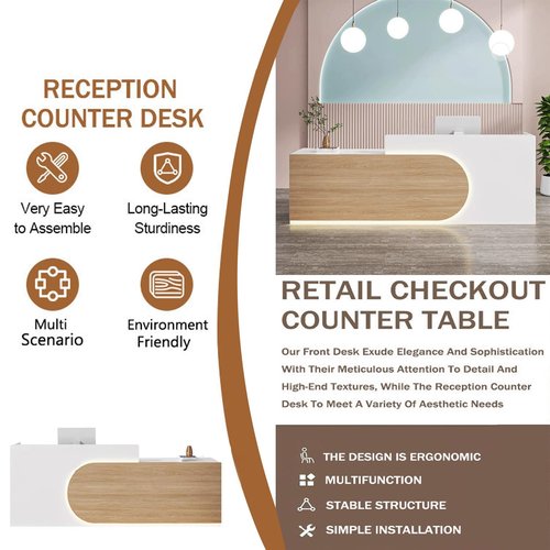 Modern Large Front Reception Desk with Counter - L-Shaped Commercial Receptionist Desk ，for Offices Multi-Functional Reception Table for Cash Registers or Receptions(A1,L70.8in)