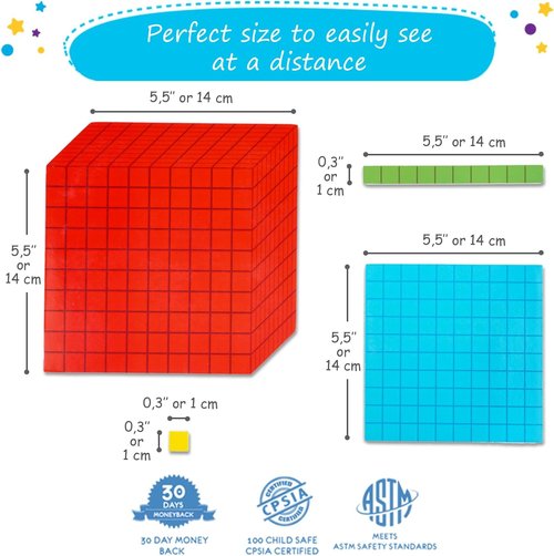 Simply Magic Jumbo Colorful Magnetic Base Ten Blocks - 131+4 PCS Math Manipulatives for Kids | Place Value Learning Tools