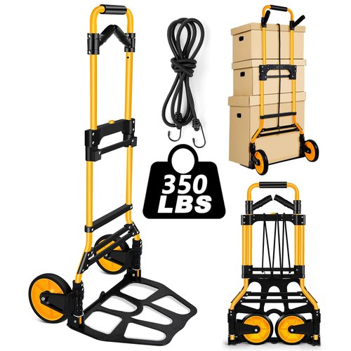 350 LB Capacity Upgraded Folding Hand Truck Dolly,Portable Dolly Cart with Telescoping Handle，Rubber Wheels and Aluminum Wheel Frame for Moving,Shopping,Travel,Office Use.