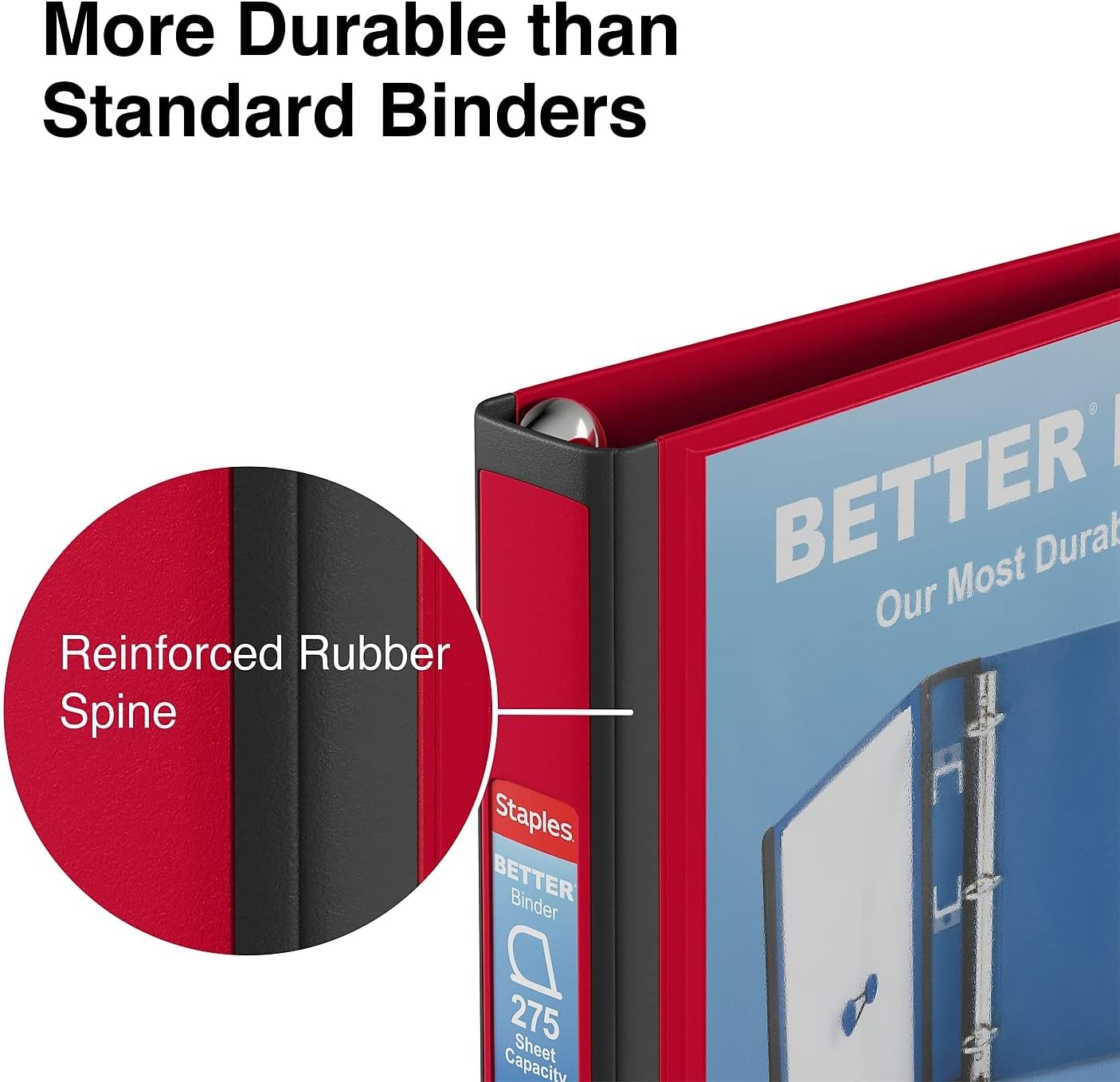 Staples Heavy-Duty D-Ring Binder - 1-Inch, Red | Durable Polypropylene with Removable Spine Label for School & Office