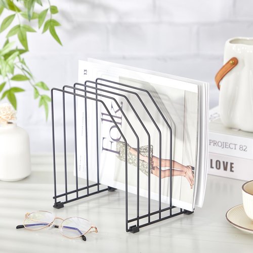 Chivertion 4 Pcs Wire File Organizer for Desk 6 Sections Metal Magazine File Holder Sorter for Binder Office Classroom School Paper Mail Book Storage, Black, 8.27 x 7.36 x 5.88 Inch