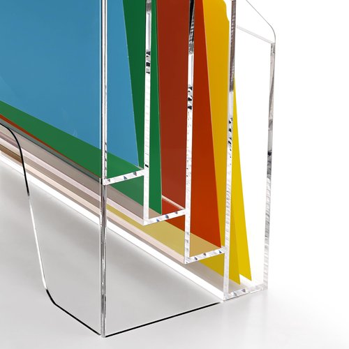DINGHUO Acrylic Desk File Mail Organizer Wall Mounted, 4-Tier Hanging File Folder Holder, Clear Office Magazine Rack (Adhesive Hooks x 2)