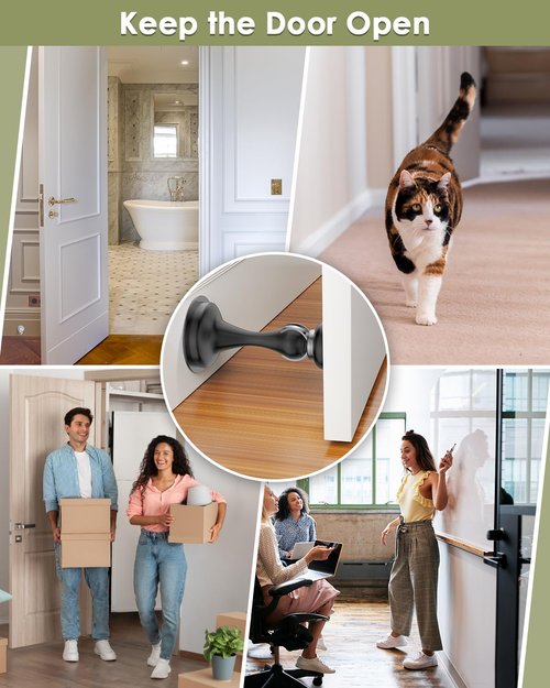 Door Stoppers, Magnetic Door Stop 4 Pack Adhesive Stick & Screws Stainless Steel, Door Stop Holder to Keep Door Open Wall & Floor Mount, Magnetic Door Catch Stoppers for Bottom of Door, Black