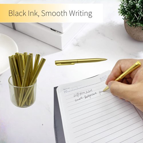 LCPQMZGH 100 Pcs Small Ballpoint Pens, 4 Inch Mini Pens Bulk, for Pocket Notebooks and Notepads, Black Ink (Gold)