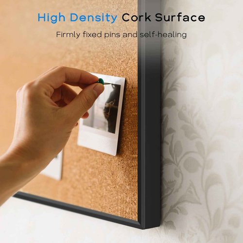 QUEENLINK Magnetic White Board and Cork Board Combo, 24" x 18", Dry Erase Bulletin Board, Black Aluminum Frame, Wall Hanging, for Home Office and School