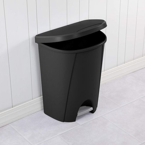 Sterilite 6.6 Gallon StepOn Wastebasket with Lid, Medium Sized Plastic Trash Can for the Kitchen, Bathroom, or Mudroom, Pedal, Black, 4-Pack