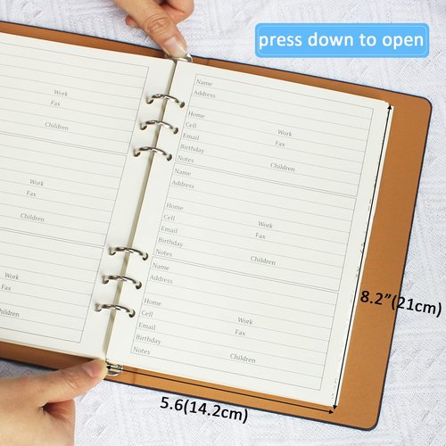 suituts Refillable Address Book with Alphabetical Tabs, 600 Entry Spaces Large Print Contact Address/Phone Books, PU Leather Hardcover A5 6 Ring Address Book Binder for Senior Home Office